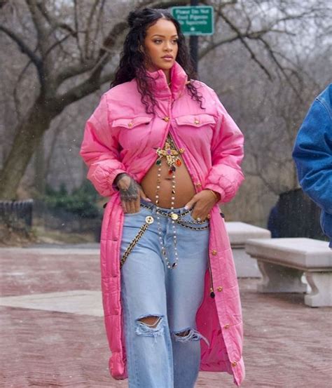 rihanna pink coat chanel|Details on Rihanna's Pink Puffer Coat .